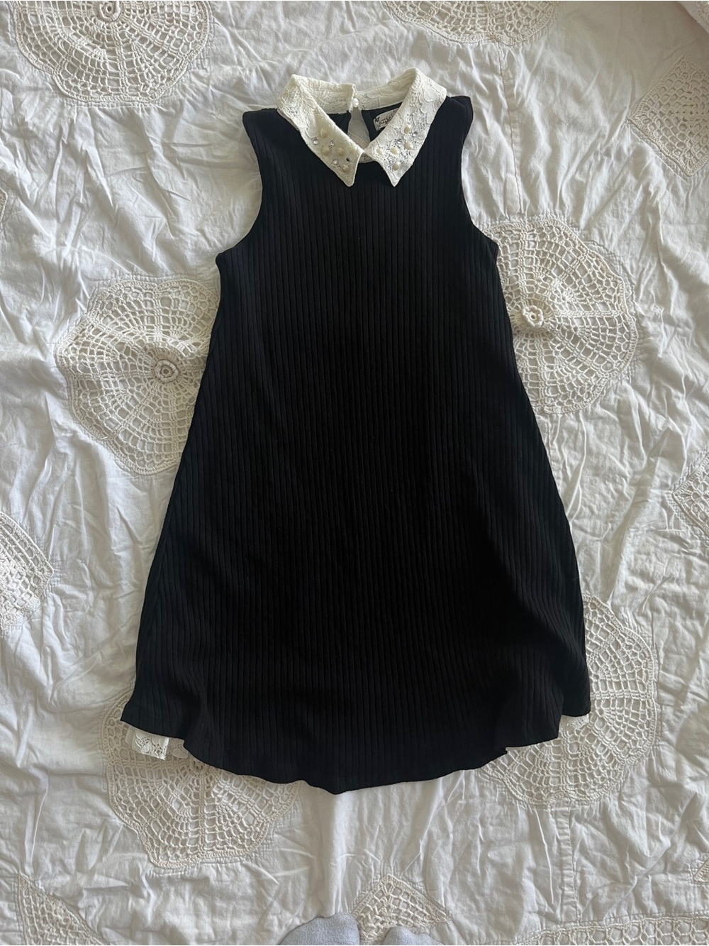 Preppy Knitworks Sleeveless Dress with Lace Collar